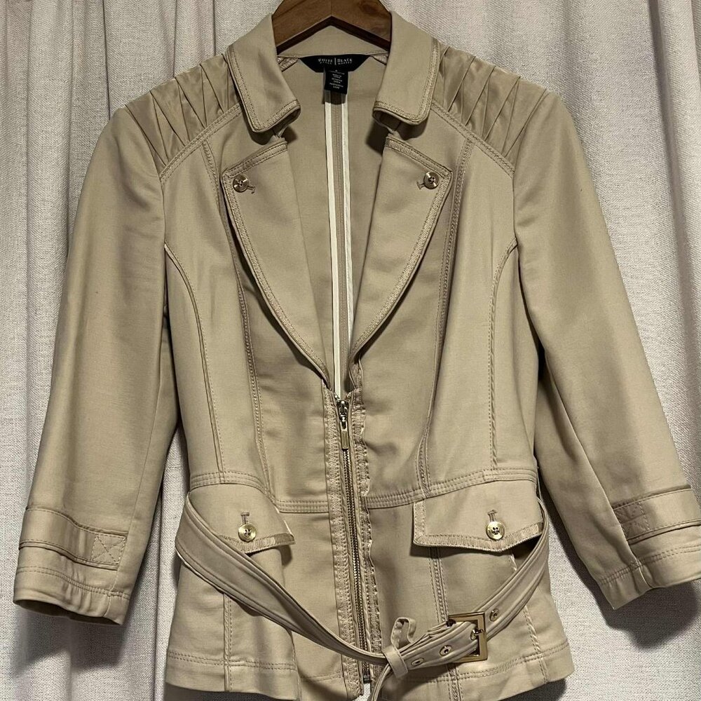 White House Black Market Belted Jacket Tan Lightweight Size 8 - Picture 7 of 13